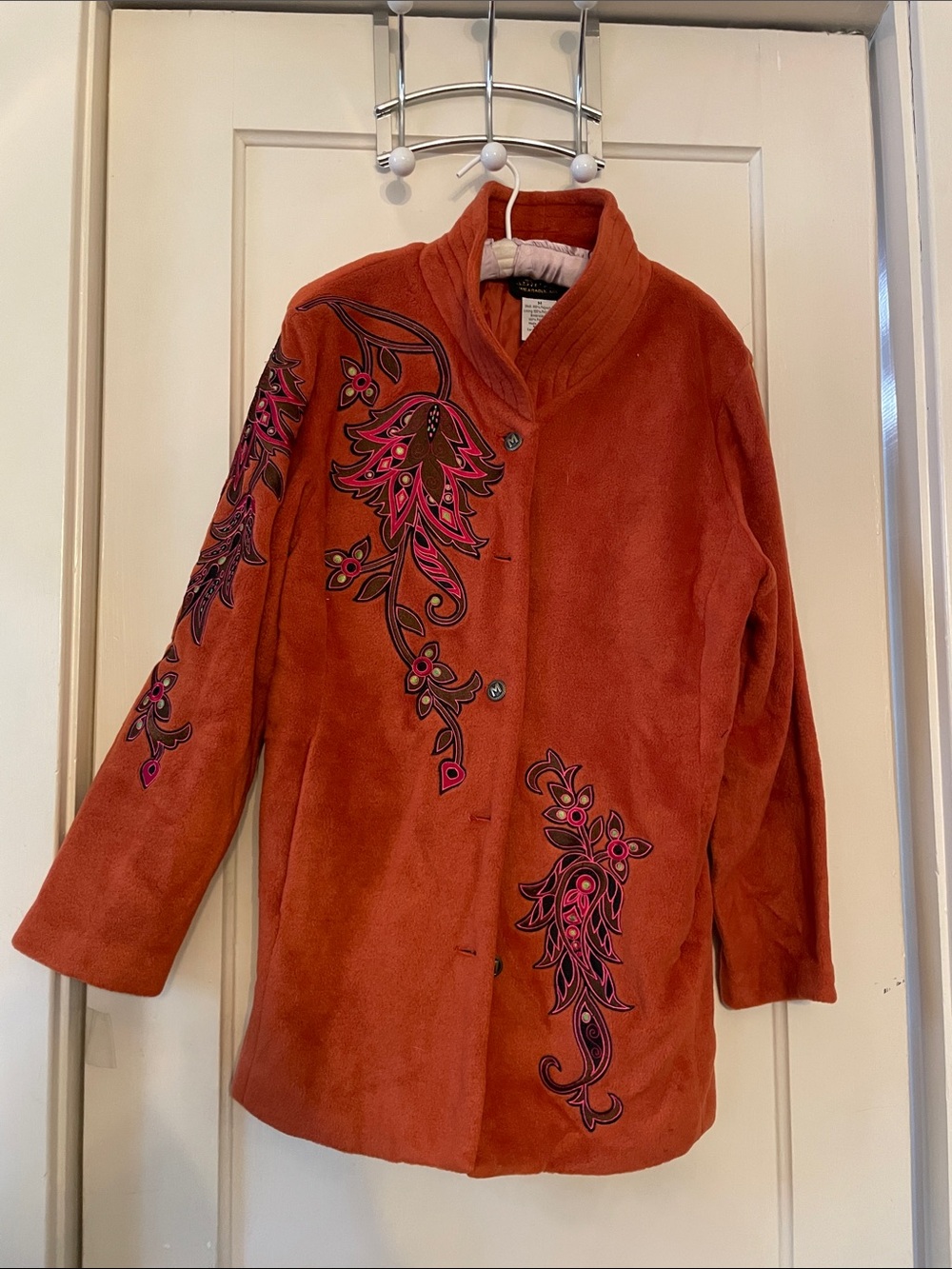 Vintage Bob Mackie Rust Orange Floral-Embroidered Coat